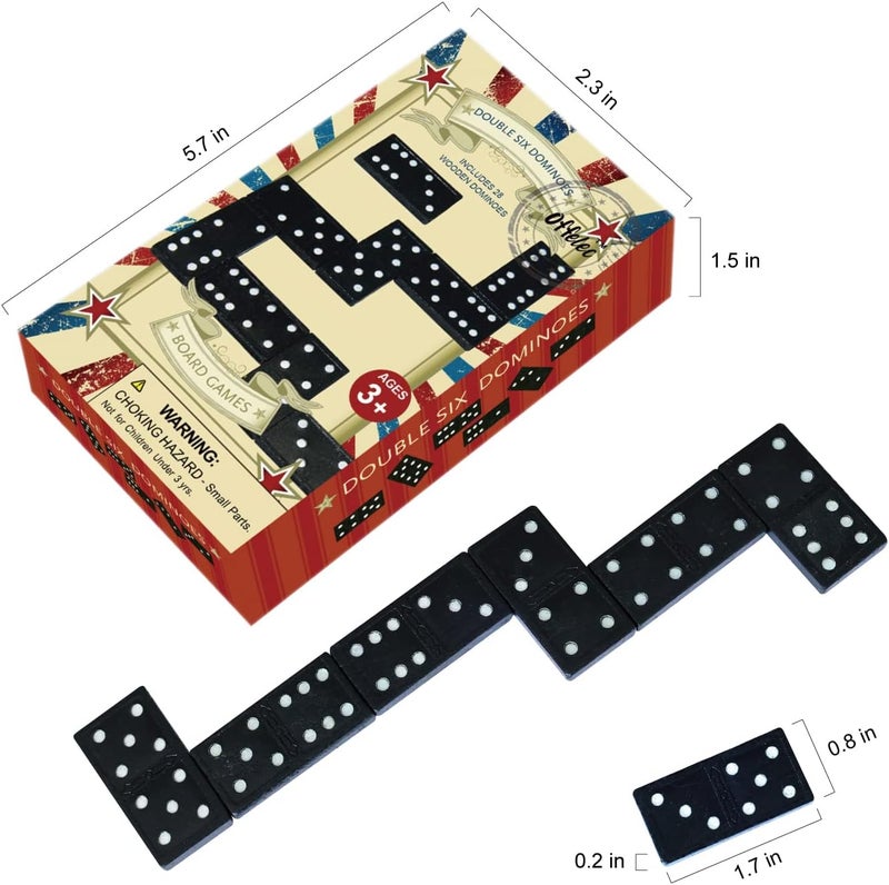 Offelec Wooden Double 6 Domino Set - 28 Tiles Black Dominoes for Kids, Adults, and Family Games Night | Ideal for 2-4 Players | Perfect for Classroom, Party, Travel, and Gifting | Classic Board Game - Image 2